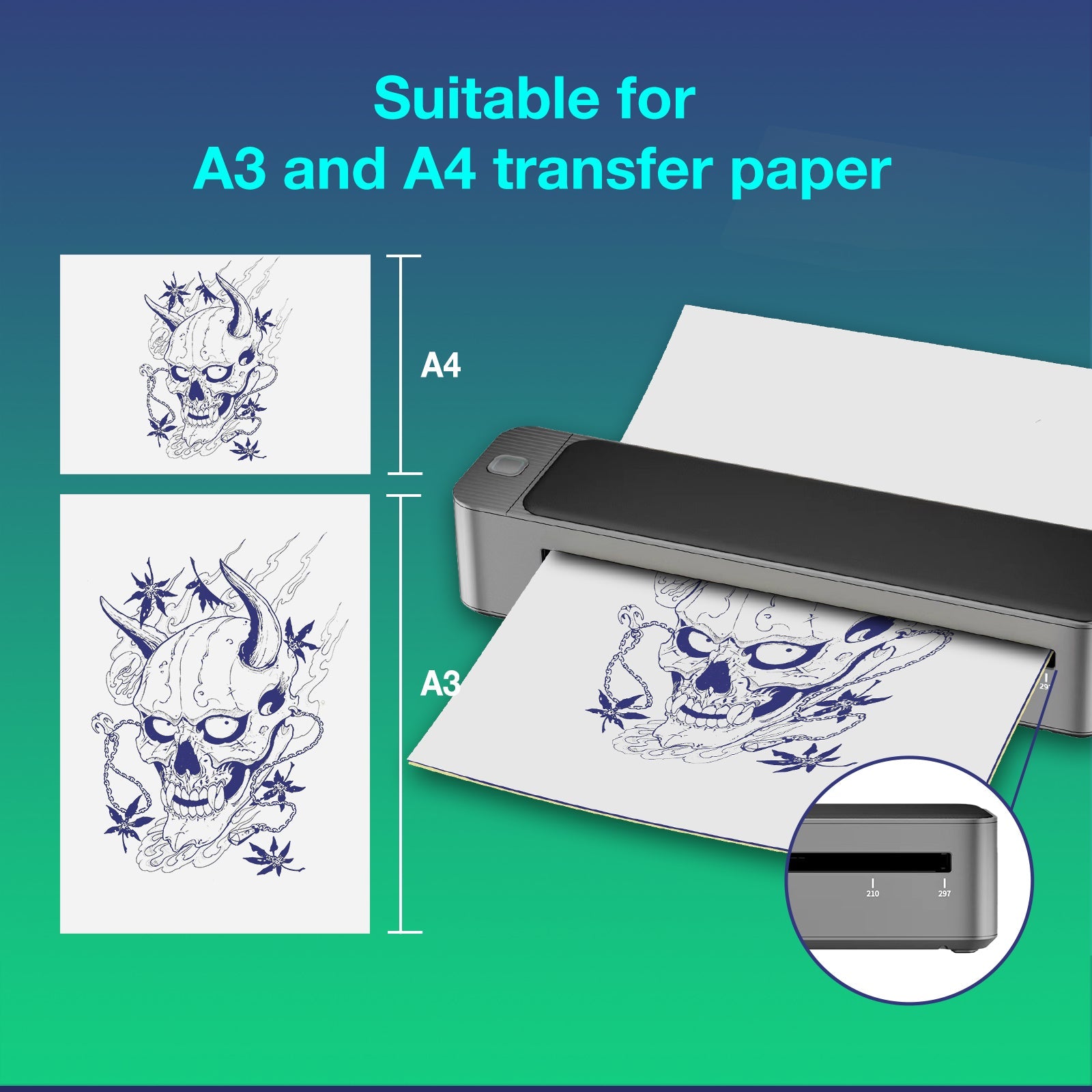 Máquel de transferencia de tatuaje portátil de tatuaje Bluetooth A3 A3 actualizado para una plantilla de tatuaje a gran escala