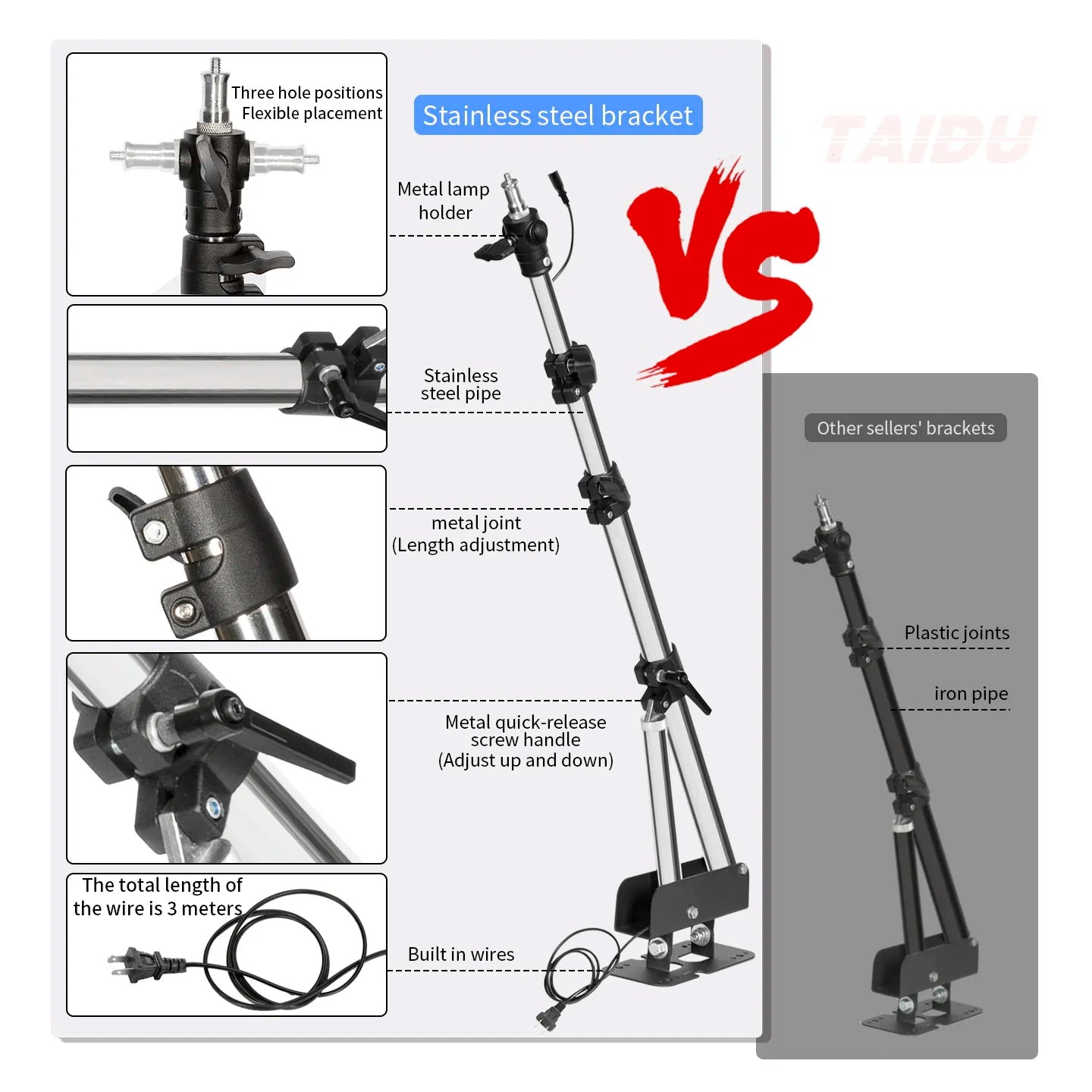 TAIDU PROMOTIONAL PL-48 LARGE PANEL TELESCOPING TATTOO WALL LIGHT