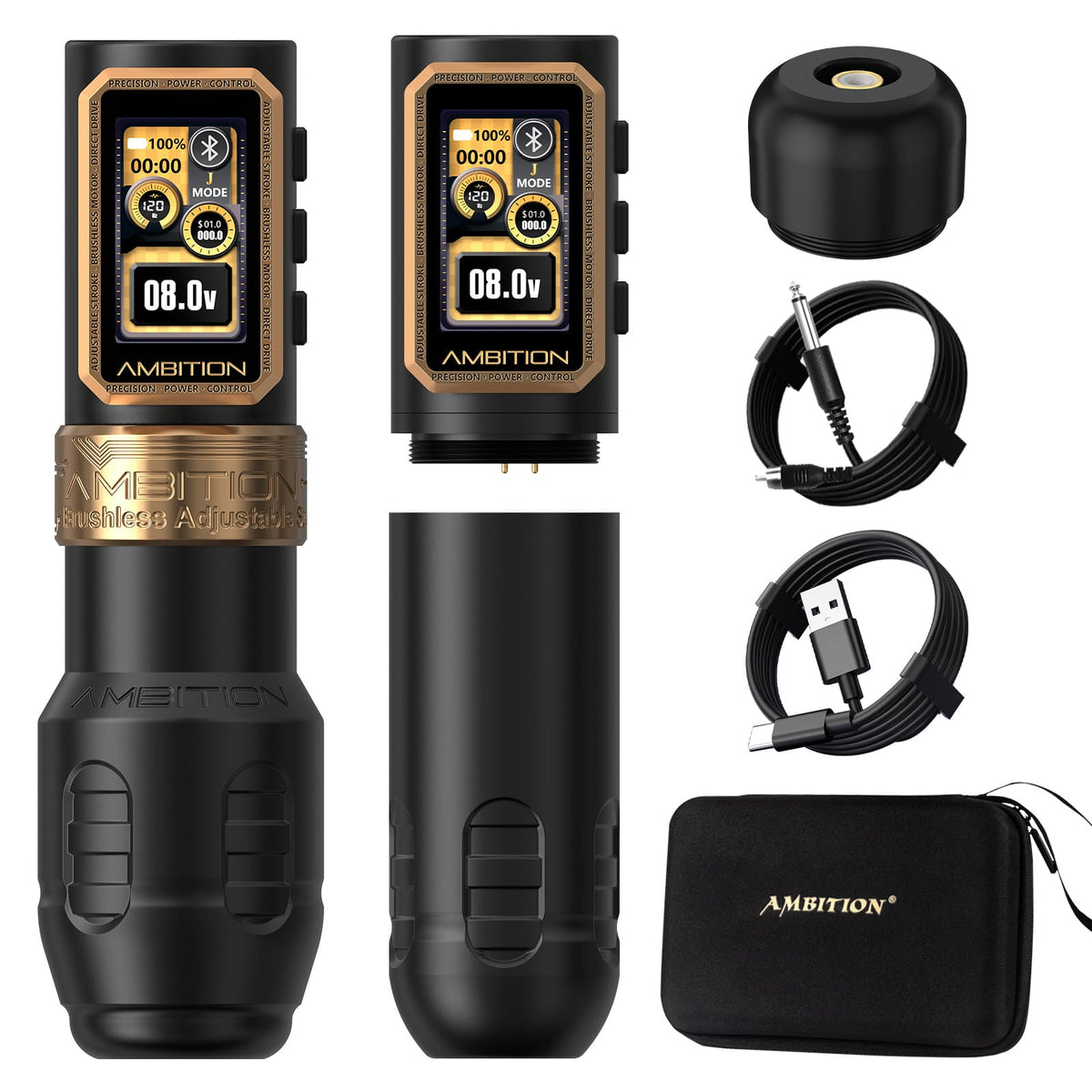 Ambition Epoch Max Wireless Tattoo Pen Machine with 9 Strokes Length 1.0mm-5.0mm - Gold Dual Battery