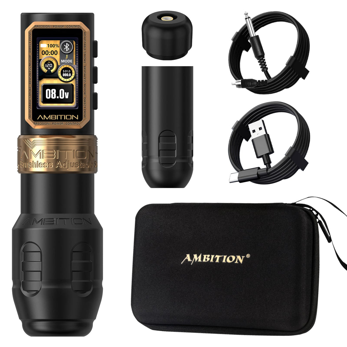 Ambition Epoch Max Wireless Tattoo Pen Machine with 9 Strokes Length 1.0mm-5.0mm - Gold Single Battery