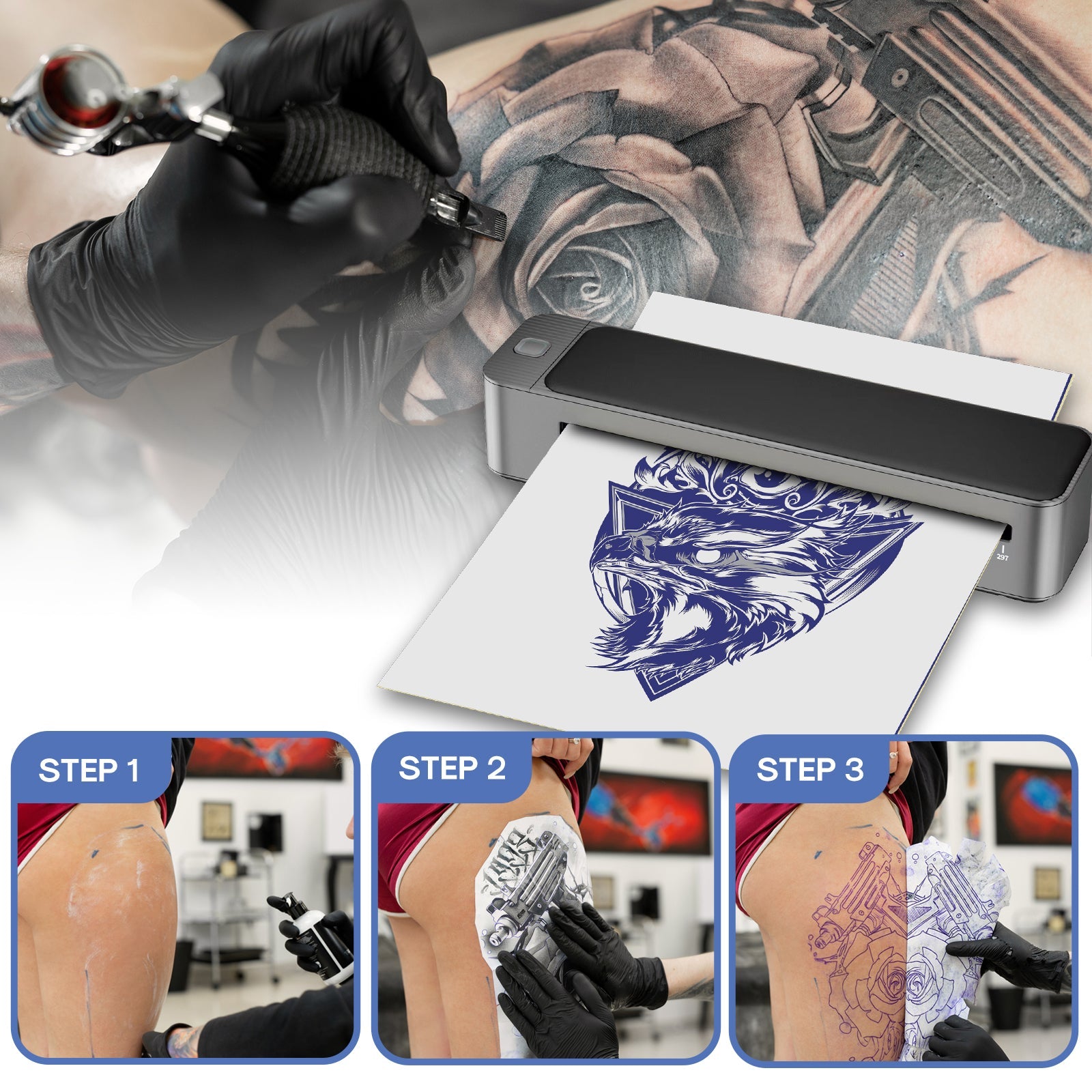Máquel de transferencia de tatuaje portátil de tatuaje Bluetooth A3 A3 actualizado para una plantilla de tatuaje a gran escala