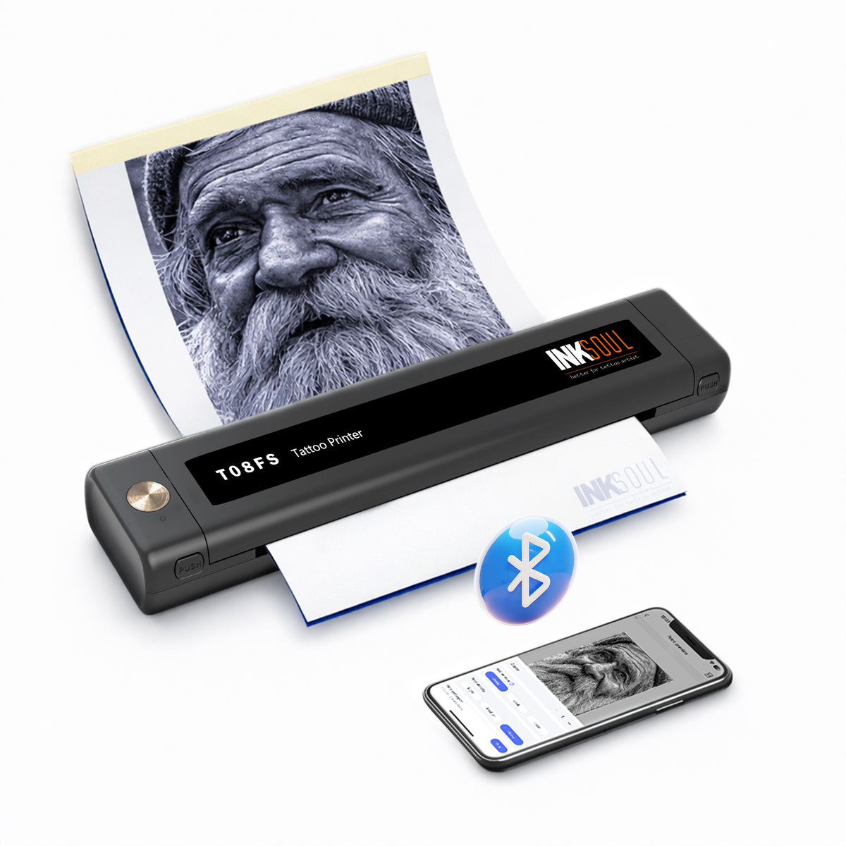 INKSOUL® T08FS Wireless Tattoo Transfer Stencil Printer-Can print shadows