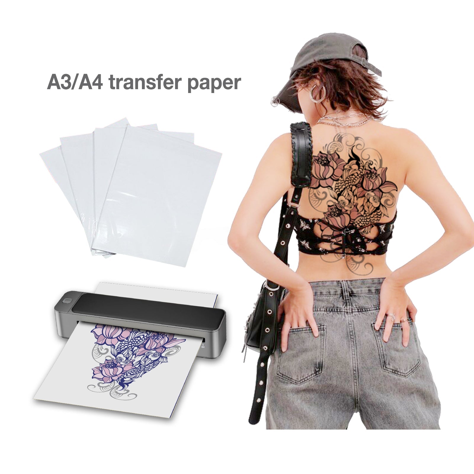 Máquel de transferencia de tatuaje portátil de tatuaje Bluetooth A3 A3 actualizado para una plantilla de tatuaje a gran escala
