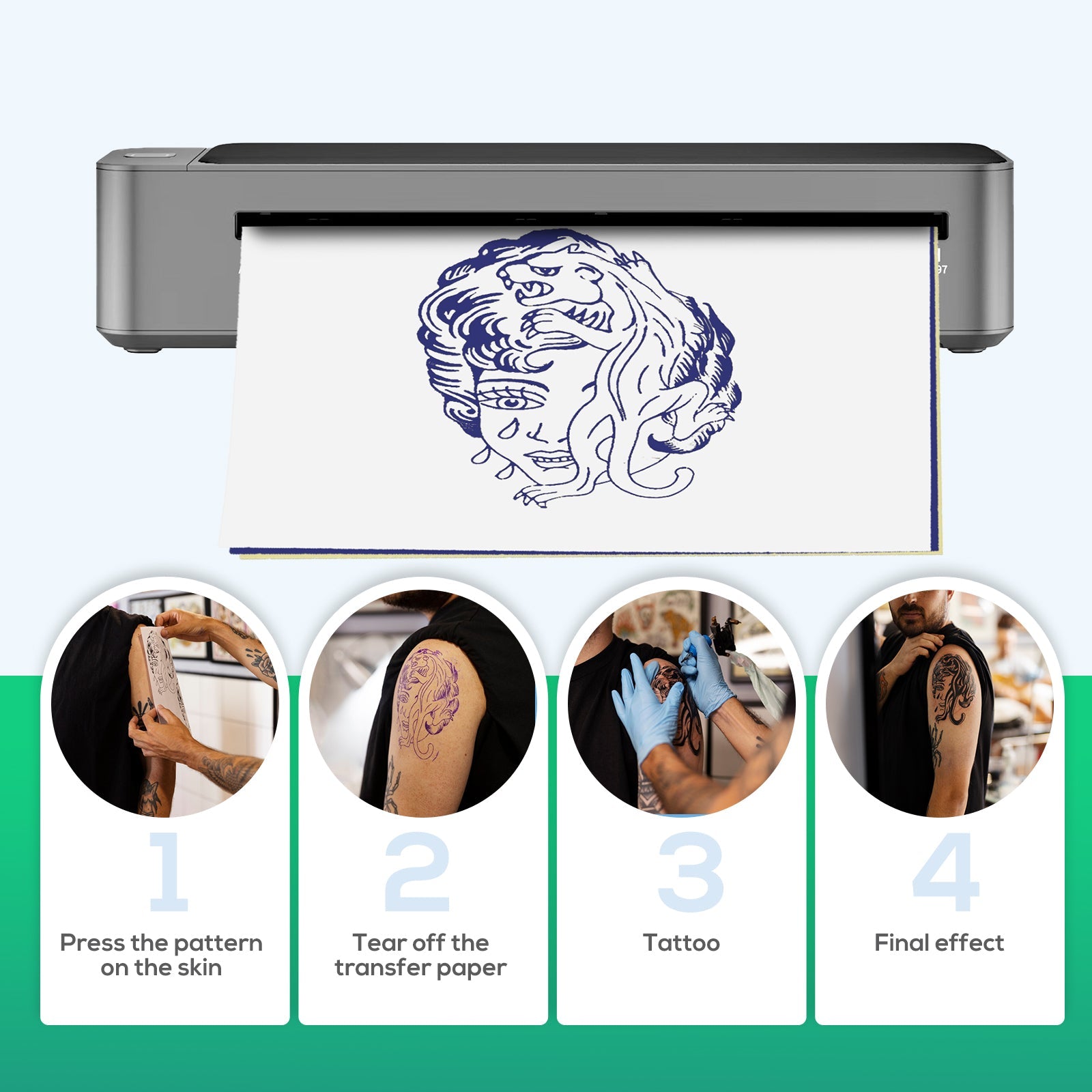 Máquel de transferencia de tatuaje portátil de tatuaje Bluetooth A3 A3 actualizado para una plantilla de tatuaje a gran escala