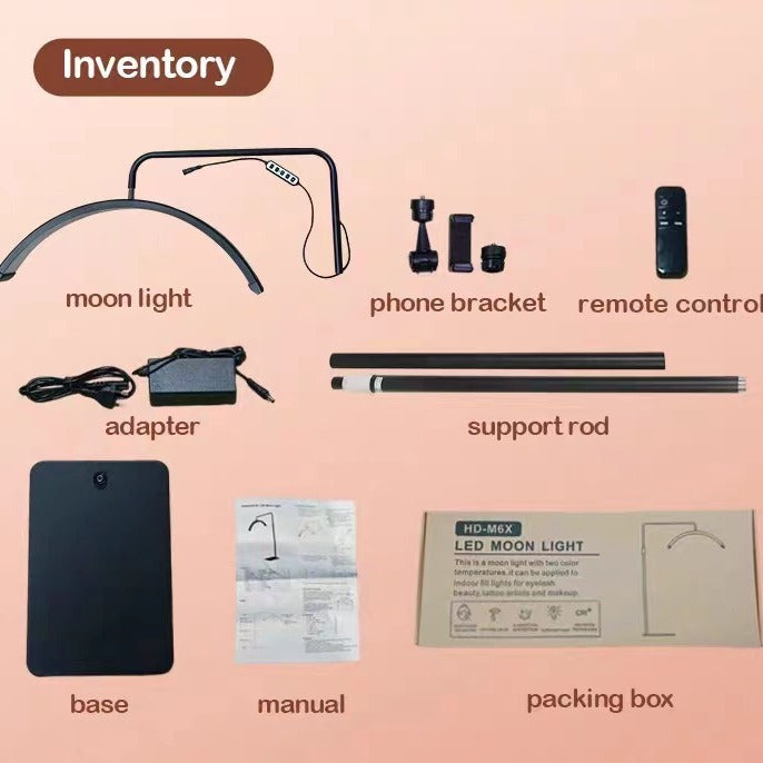 Tattoo Estheticians Pmu Eyelash LED Floor Light, moon Lamp with phone holder