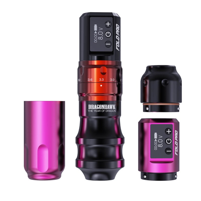 Kit tatuatore | Dragonhawk Fold Pro Year of Dragon Edition Rotary Tattoo Machine Pen Bundle Wireless Professional