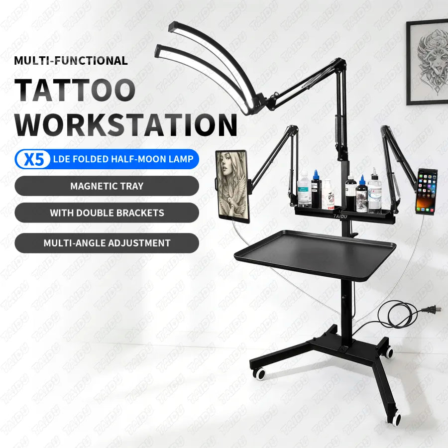 TAIDU X5 Professional Tattoo Workstation with Foldable Half-Moon Light
