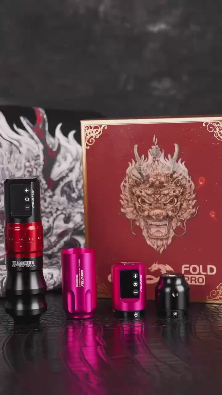 Kit tatuatore | Dragonhawk Fold Pro Year of Dragon Edition Rotary Tattoo Machine Pen Bundle Wireless Professional