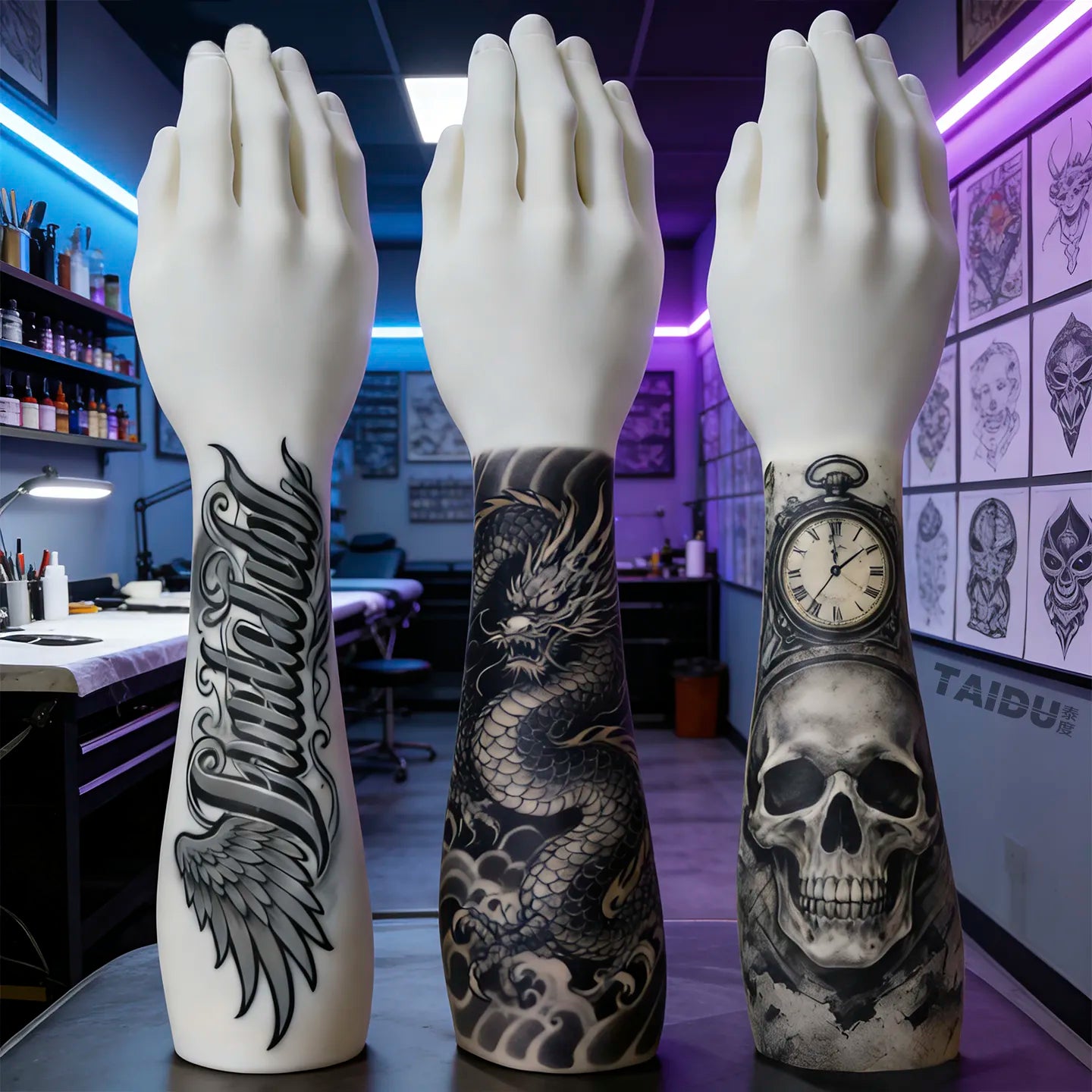 TAIDU High-Quality Tattoo Practice Silicone Forearm with Hand