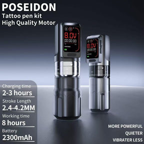 POSEIDON-S-LUXE DUAL POWER TATTOO PEN SET – WIRELESS FREEDOM MEETS WIRED PRECISION