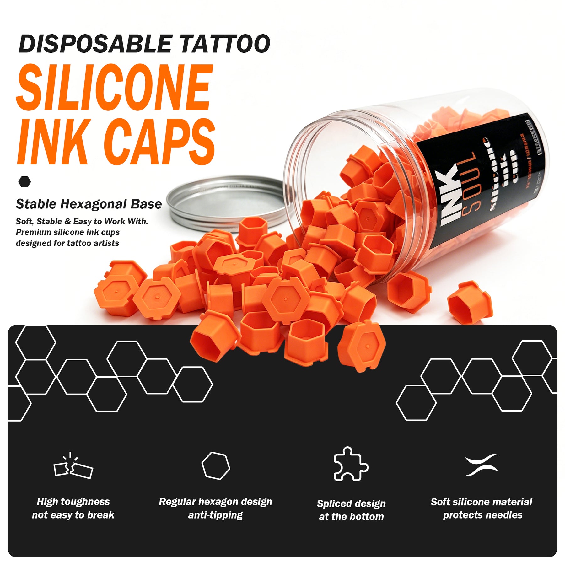 INKSOUL Disposable Silicone Tattoo Ink Caps  180Pcs/Set Hexagon Splicable