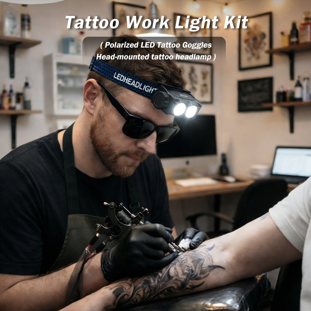 INKSOUL® Tattoo Headlamp with Polarized Glasses Anti-Reflective LED Light for Tattoo, Embroidery & Cosmetic Work
