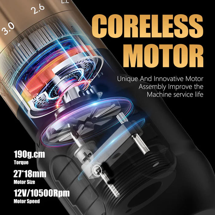 Ambition Seher Pro Wireless Tattoo Pen Machine with 6 Strokes Length 2.2mm-4.2mm