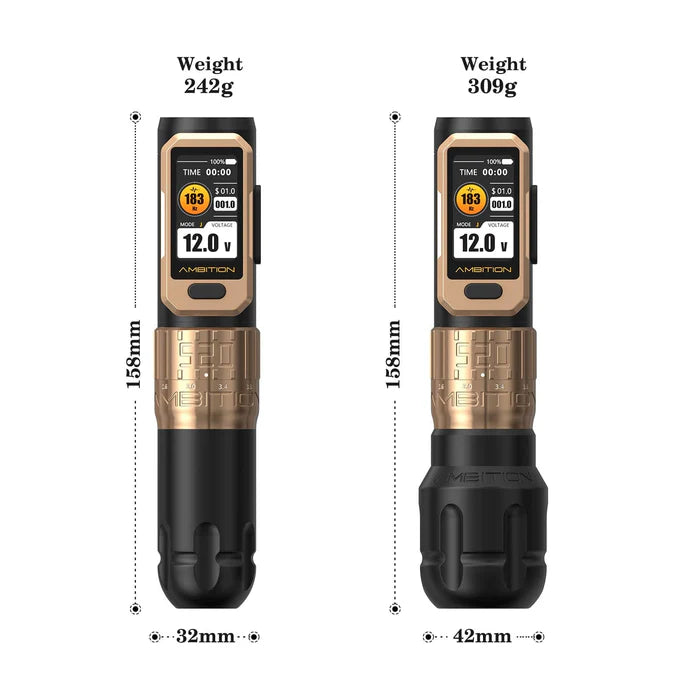 Ambition Soldier Pro 520 Wireless Tattoo Pen Machine with 6 Strokes Length 2.2mm-4.2mm