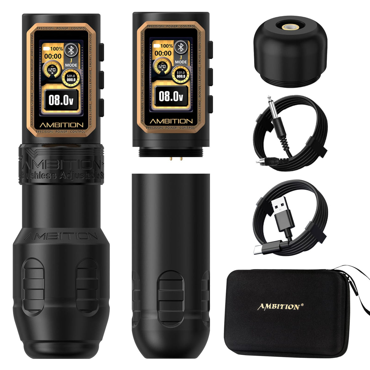 Ambition Epoch Max Wireless Tattoo Pen Machine with 9 Strokes Length 1.0mm-5.0mm - Black Dual Battery