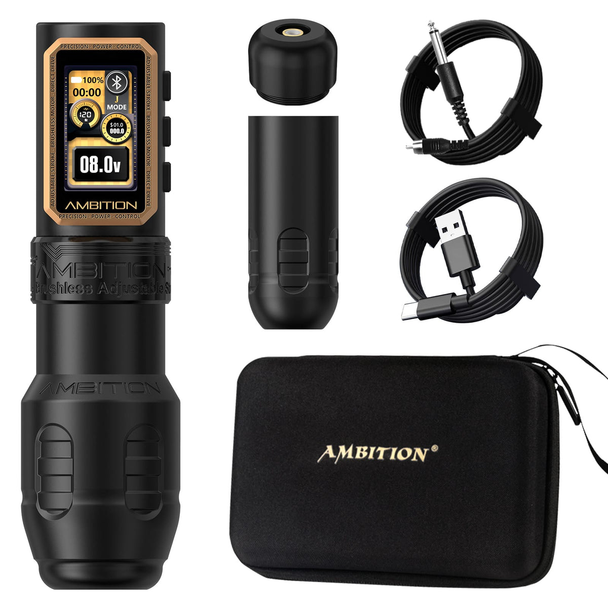 Ambition Epoch Max Wireless Tattoo Pen Machine with 9 Strokes Length 1.0mm-5.0mm - Black Single Battery