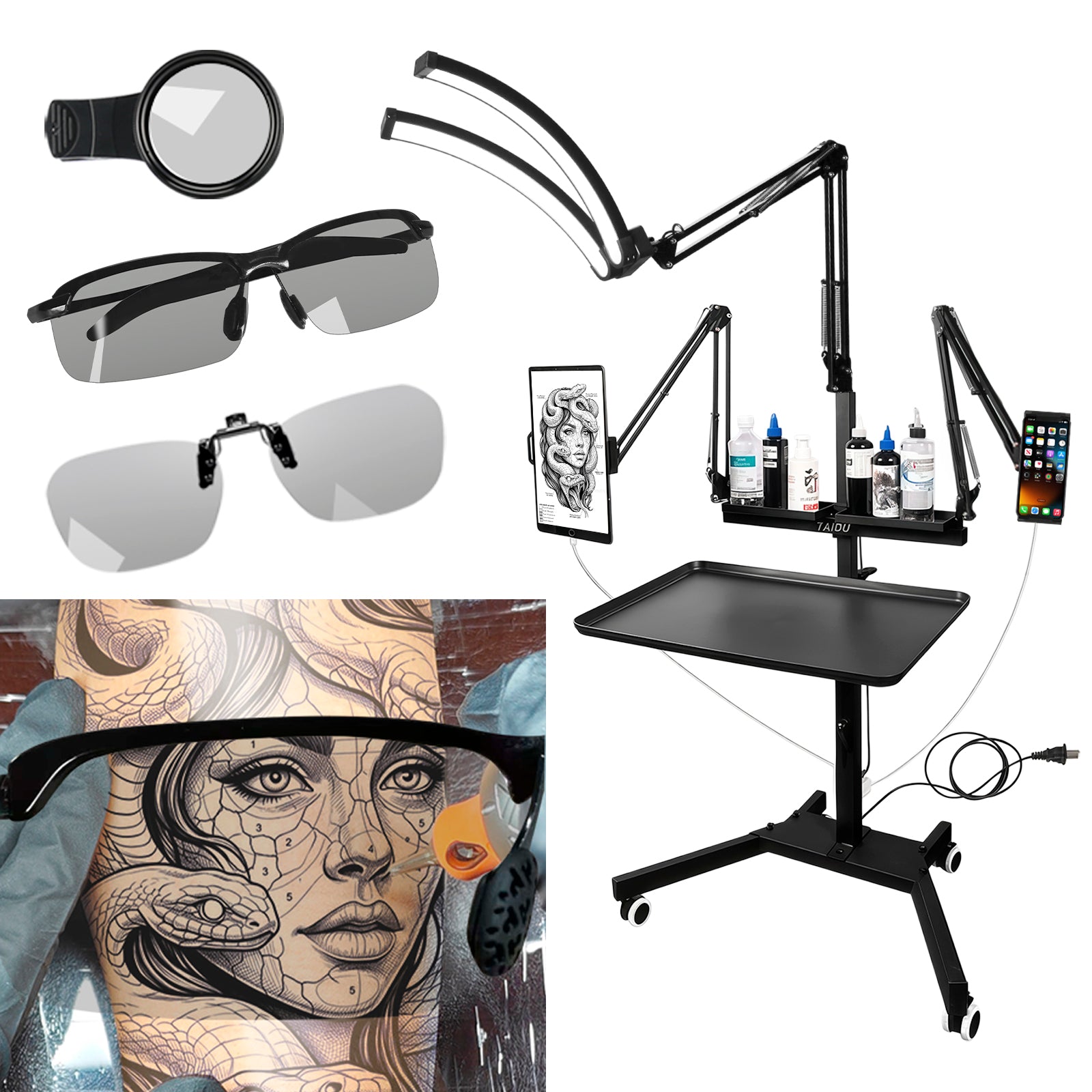 TAIDU X5 Professional Tattoo Workstation with Foldable Half-Moon Light