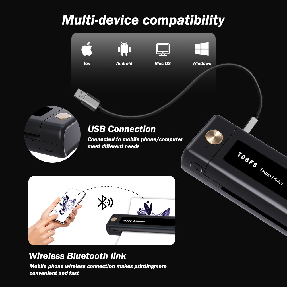 INKSOUL® T08FS Wireless Tattoo Transfer Stencil Printer-Can print shadows