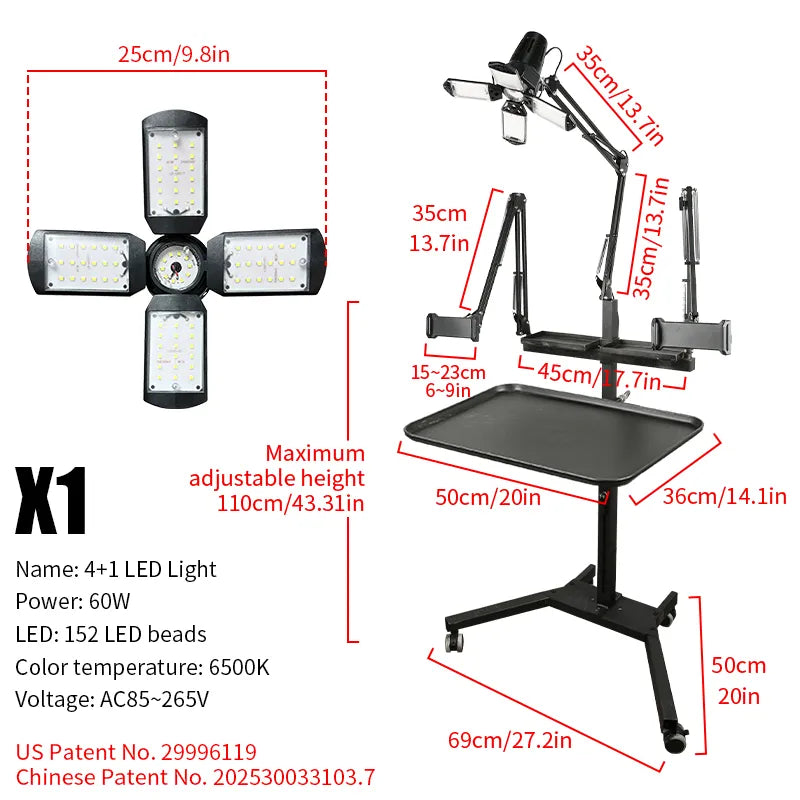 TAIDU PROMOTION MULTI-FUNCTIONAL DOUBLE HOLDER TATTOO BENCH WITH LIGHT