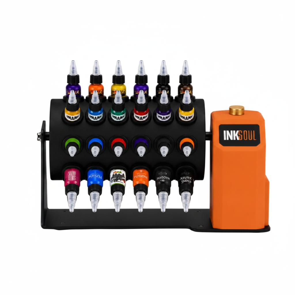 INKSOUL Rotating Tattoo Ink Rack｜Continuous Ink Mixing Organizer for Tattoo Artists｜48-Bottle Rotating Ink Organizer
