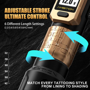 Ambition Soldier Pro 520 Wireless Tattoo Pen Machine with 6 Strokes Length 2.2mm-4.2mm