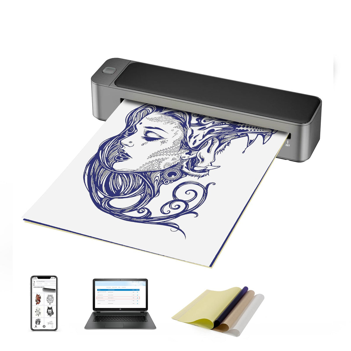 INKSOUL®️ Upgraded A3 Bluetooth Tattoo Stencil Printer Portable Tattoo Transfer Machine for Large-Scale Tattoo Stencil