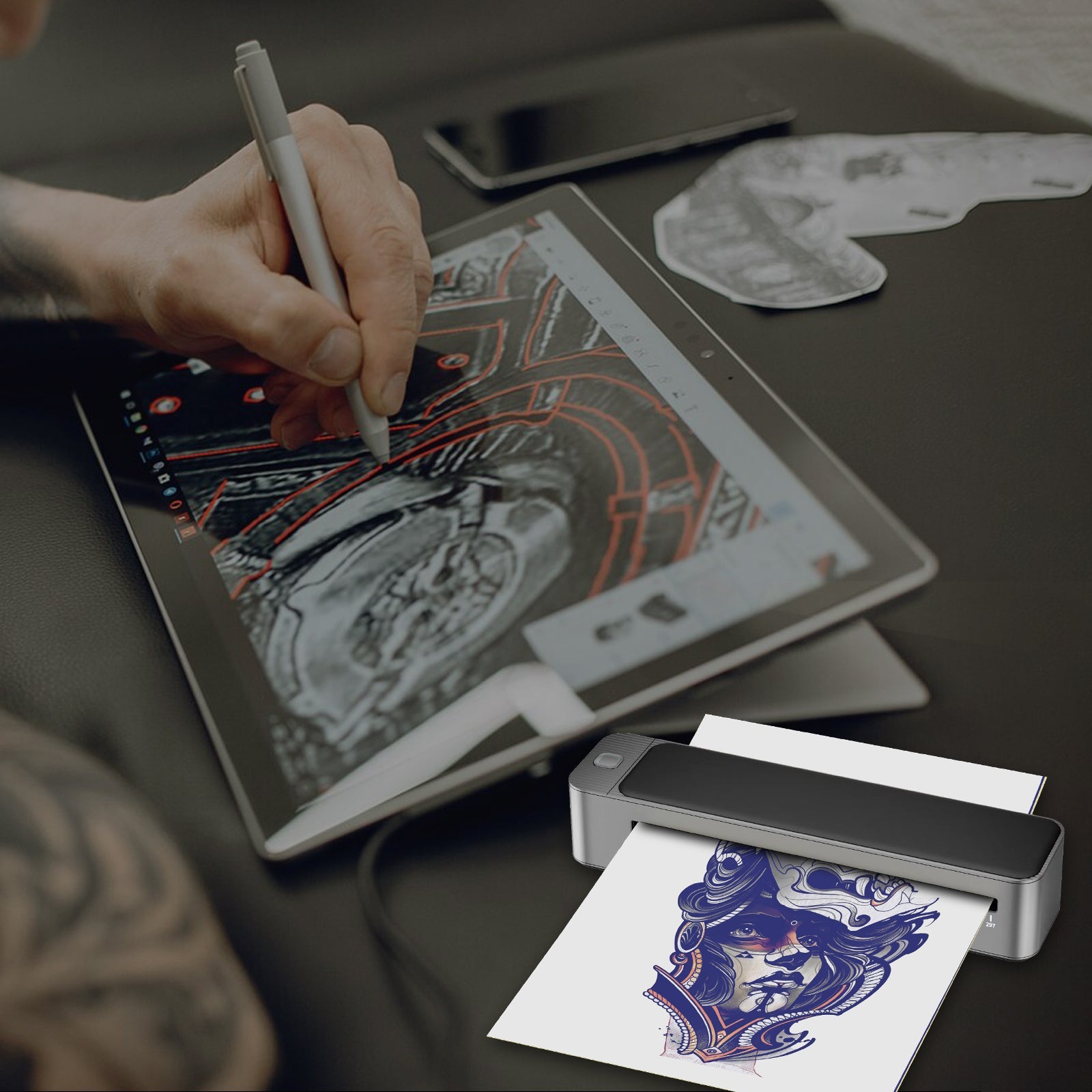 INKSOUL®️ Upgraded A3 Bluetooth Tattoo Stencil Printer Portable Tattoo Transfer Machine for Large-Scale Tattoo Stencil