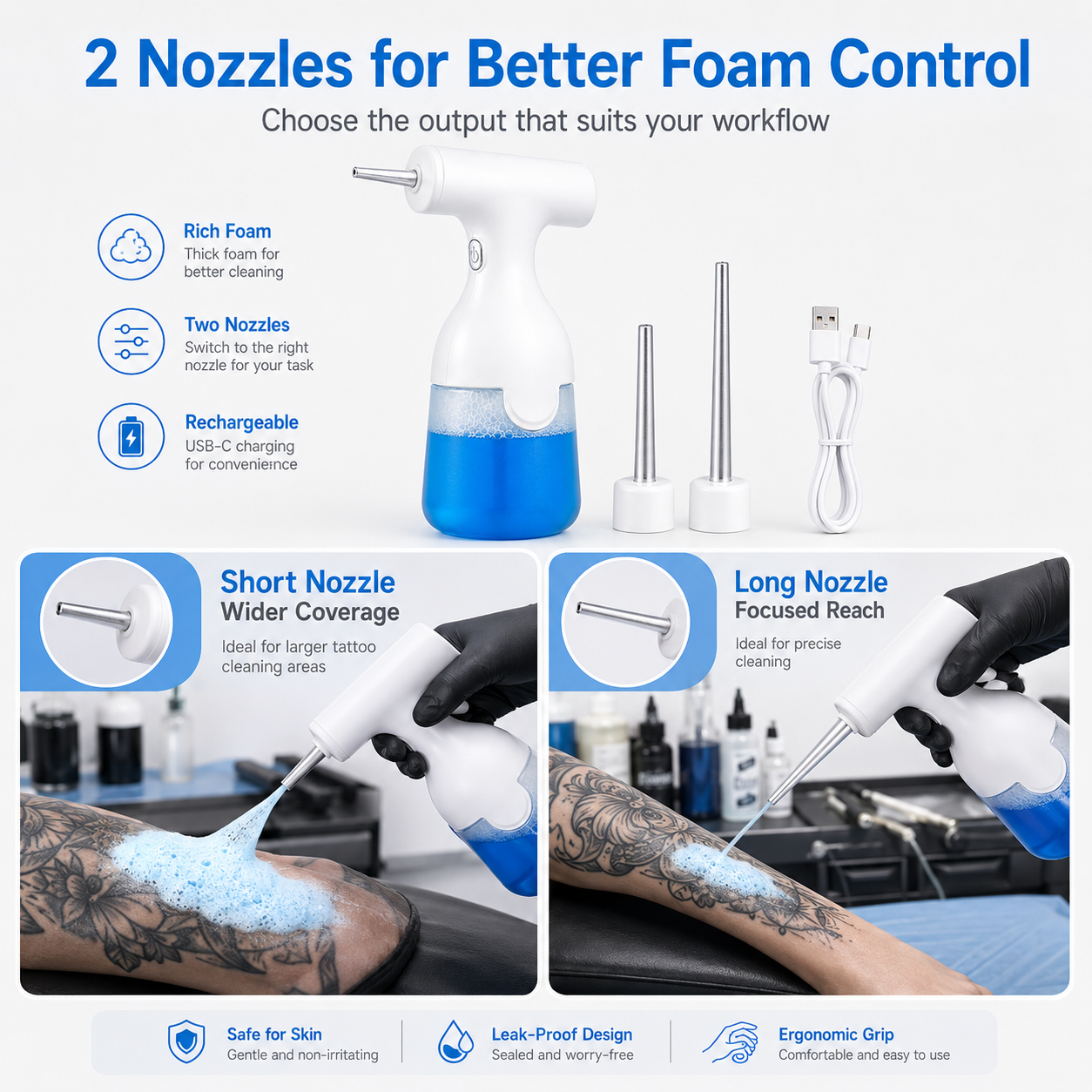 INKSOUL Cordless Electric Tattoo Blue Soap Foam Sprayer – LZD-Q5 350ml