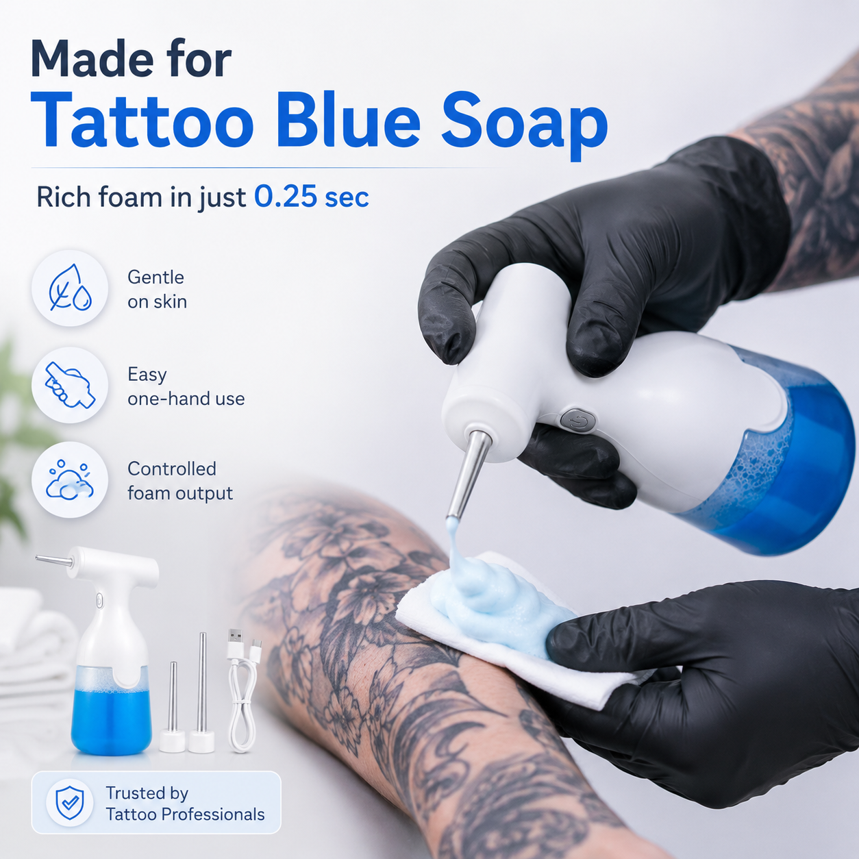 INKSOUL Cordless Electric Tattoo Blue Soap Foam Sprayer – LZD-Q5 350ml