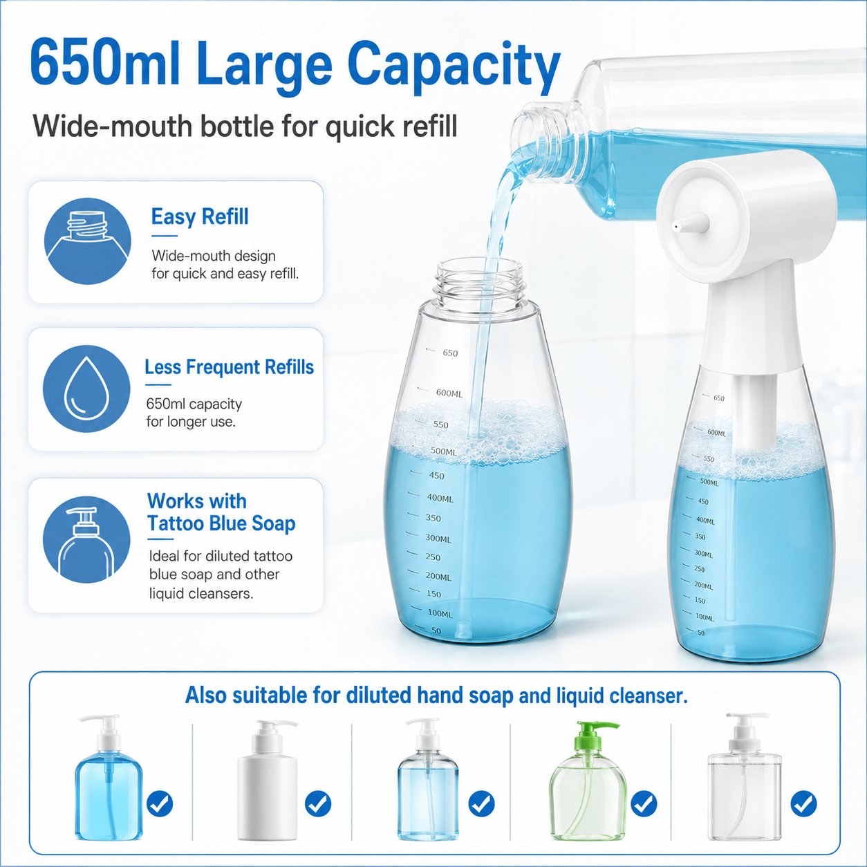 INKSOUL Smart Electric Tattoo Blue Soap Foam Sprayer – LZD-Q5 650ml