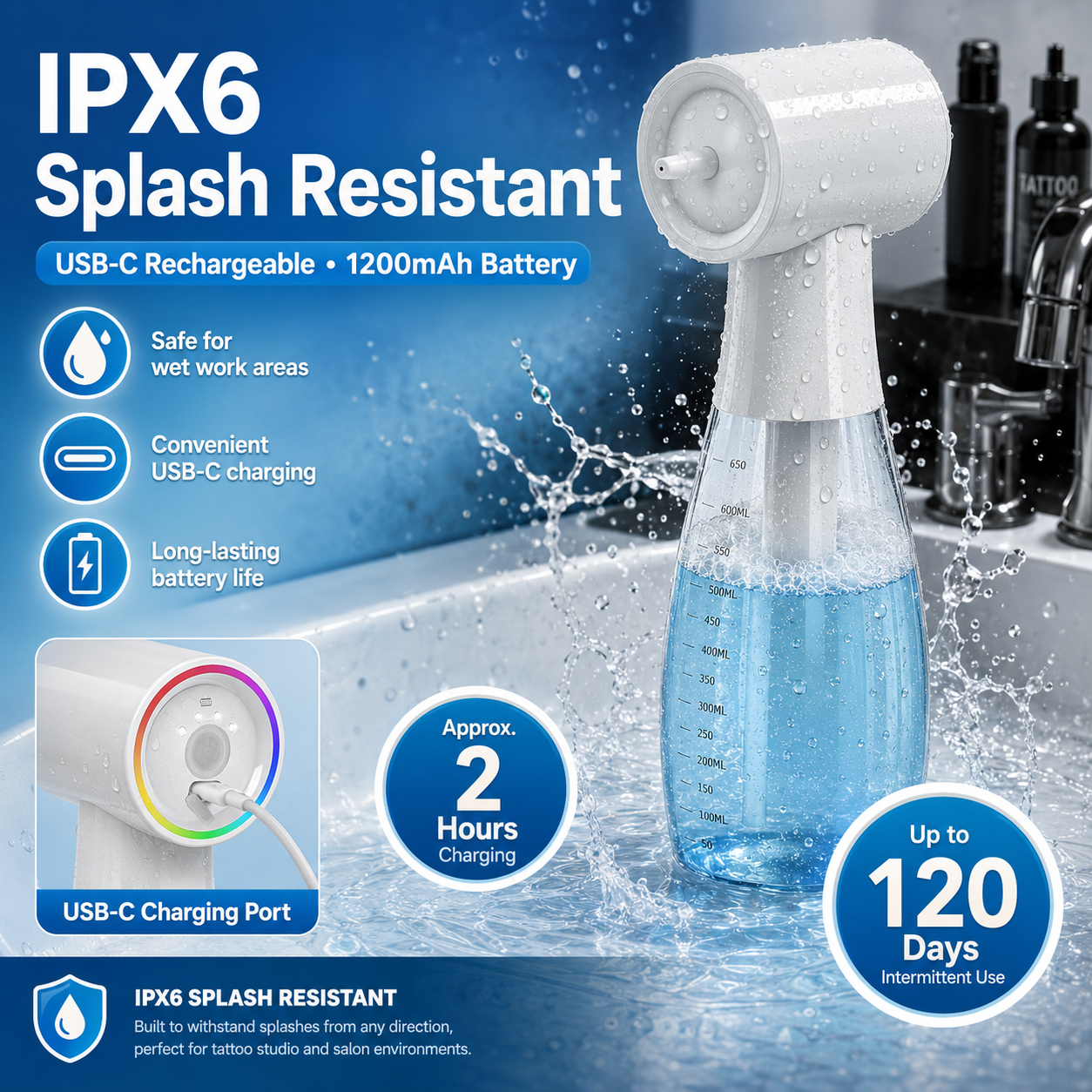 INKSOUL Smart Electric Tattoo Blue Soap Foam Sprayer – LZD-Q5 650ml