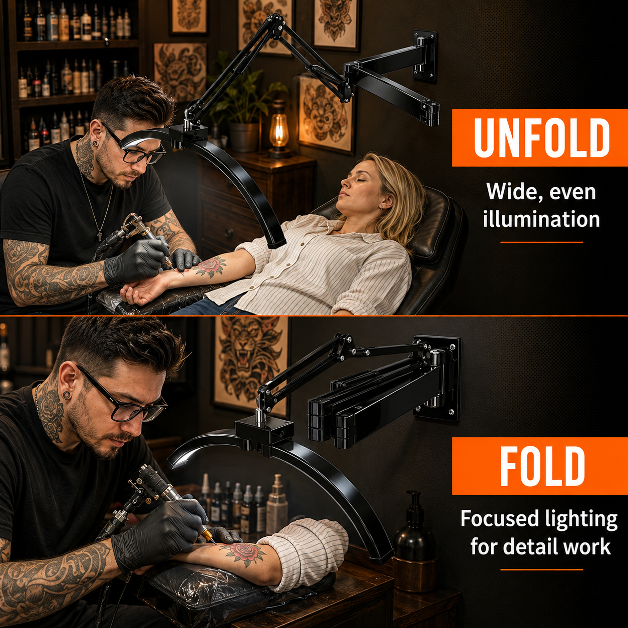 TAIDU Professional Tattoo Wall-Mounted Lighting Kit for Shading & Detail Work (with Anti-Glare Glasse)