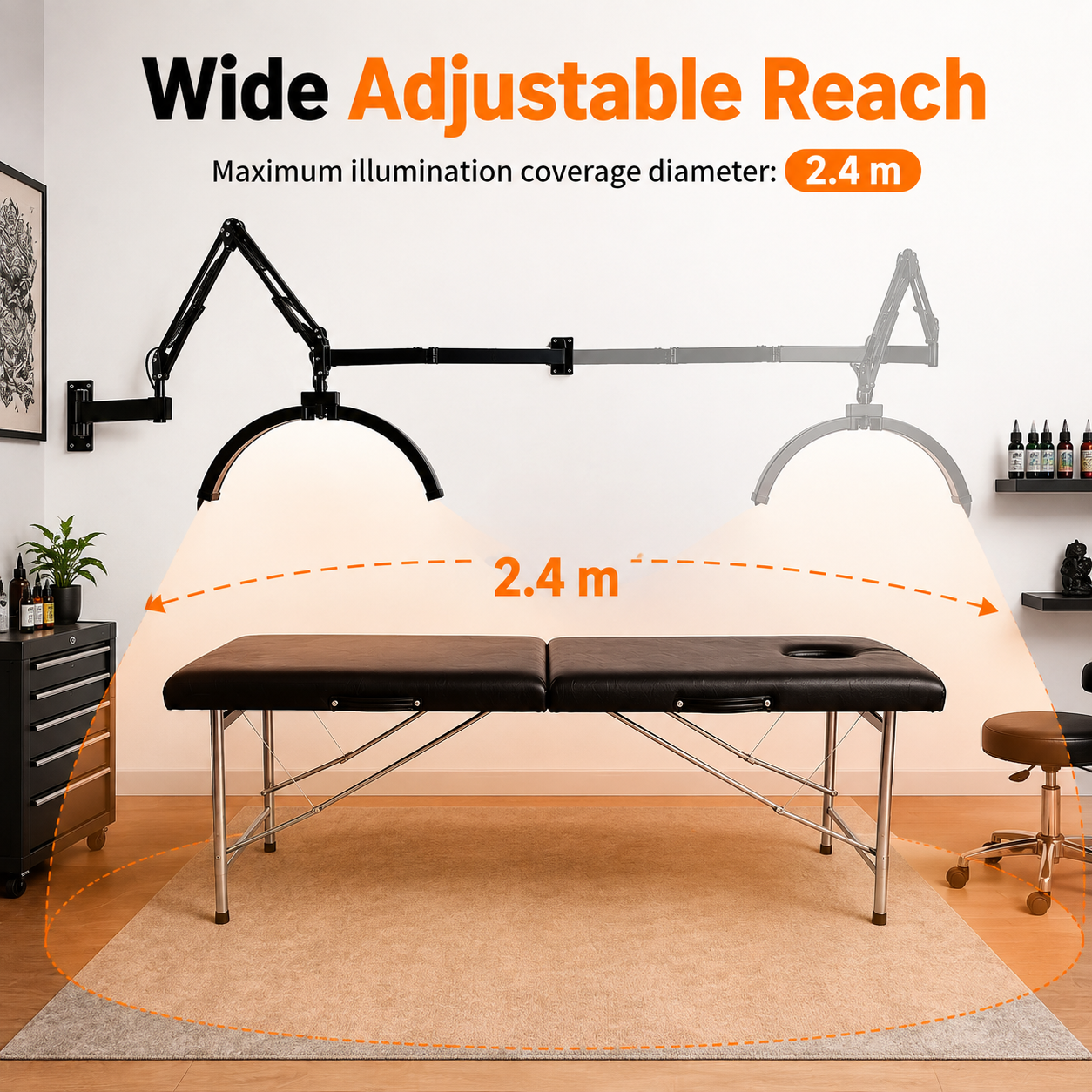 TAIDU Professional Tattoo Wall-Mounted Lighting Kit for Shading & Detail Work (with Anti-Glare Glasse)
