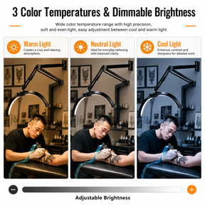 TAIDU Professional Tattoo Wall-Mounted Lighting Kit for Shading & Detail Work (with Anti-Glare Glasse)