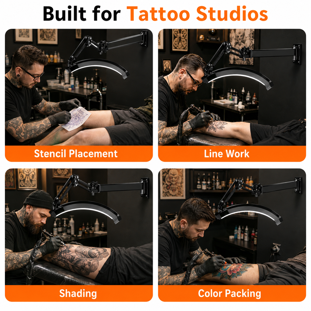 TAIDU Professional Tattoo Wall-Mounted Lighting Kit for Shading & Detail Work (with Anti-Glare Glasse)
