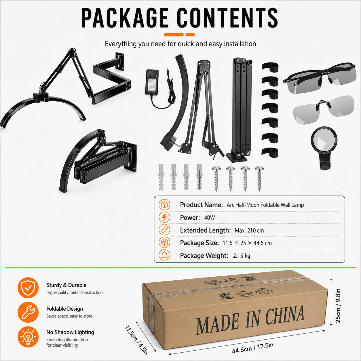 TAIDU Professional Tattoo Wall-Mounted Lighting Kit for Shading & Detail Work (with Anti-Glare Glasse)