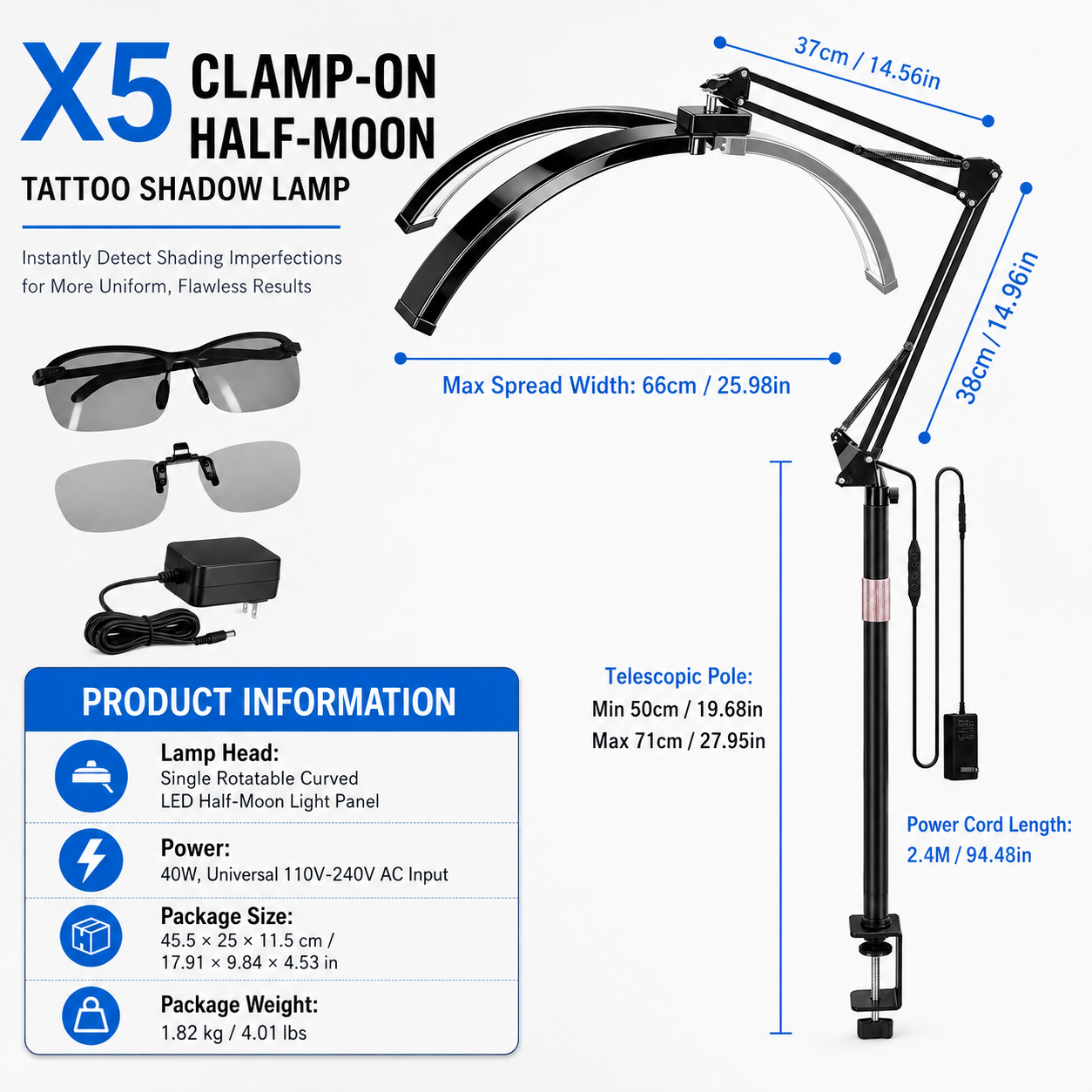 TAIDU X5 Anti-Glare Polarizing Half-Moon Desk Clamp Lamp
