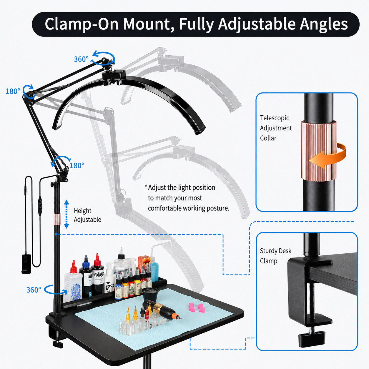 TAIDU X5 Anti-Glare Polarizing Half-Moon Desk Clamp Lamp