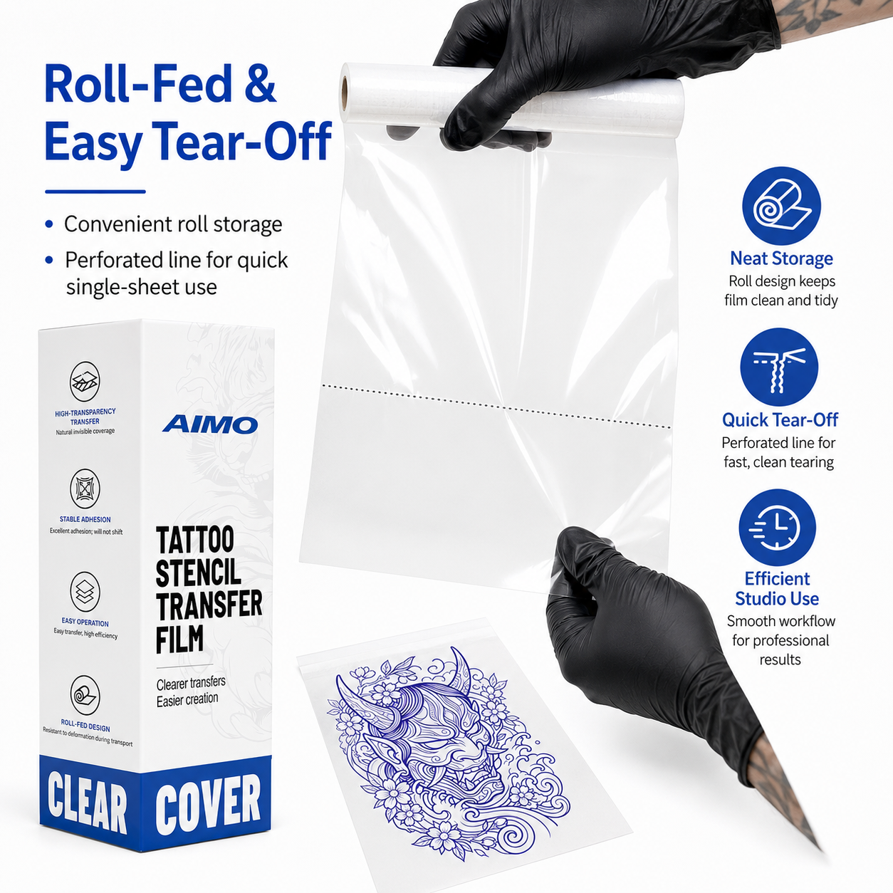 Transparent Transfer Paper , Clear Pattern Thermal Transfer Film Roll for Tattoo Cover-up 90pcs/Roll