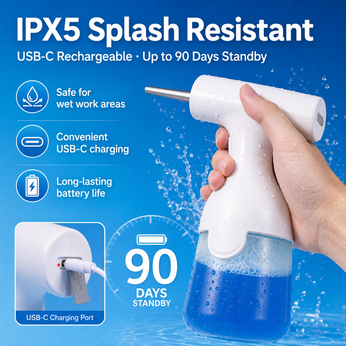 INKSOUL Cordless Electric Tattoo Blue Soap Foam Sprayer – LZD-Q5 350ml