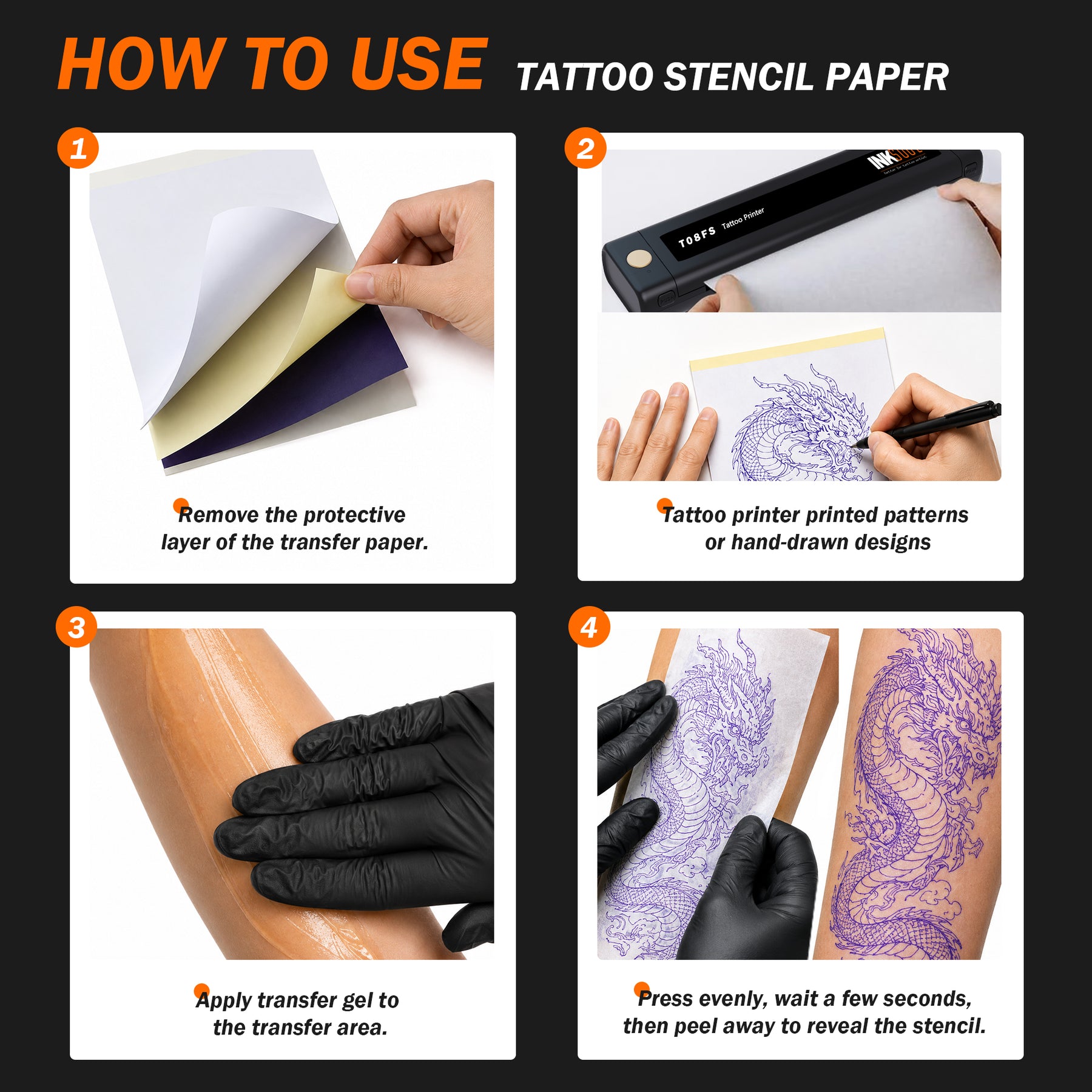 INKSOUL® TATTOO TRANSFER STENCIL PAPER LP100 A4 100sheets（BEST FOR Line）