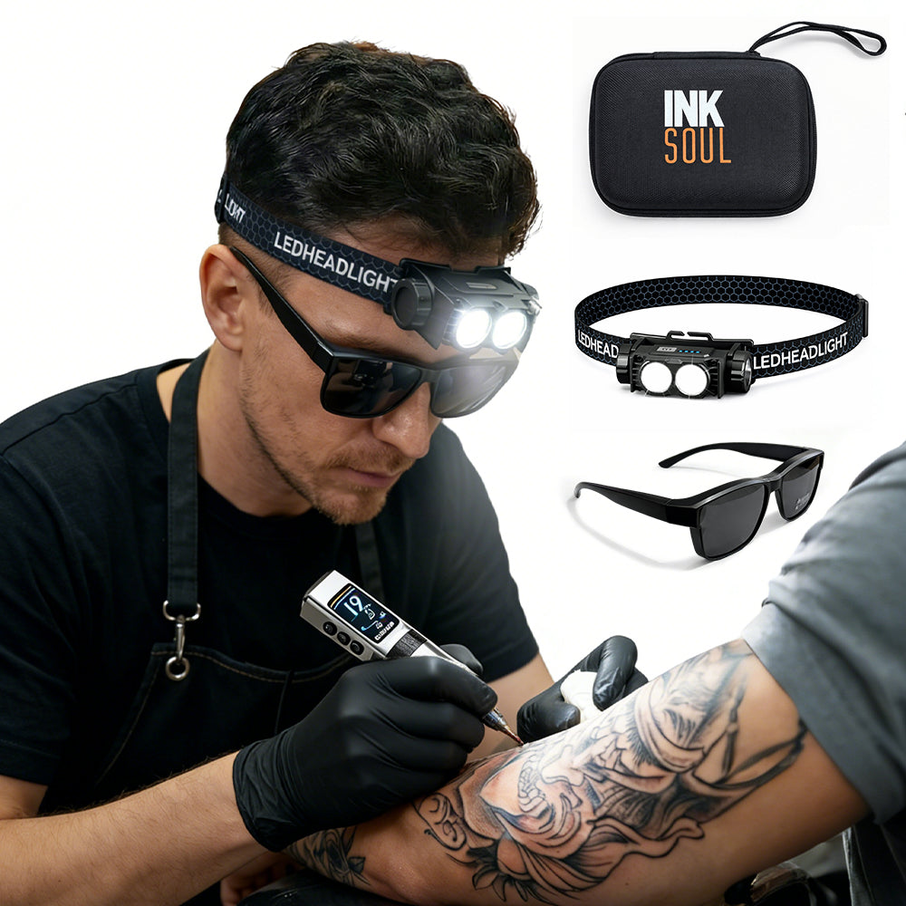 INKSOUL® Tattoo Headlamp with Polarized Glasses Anti-Reflective LED Light for Tattoo Embroidery & Cosmetic Work