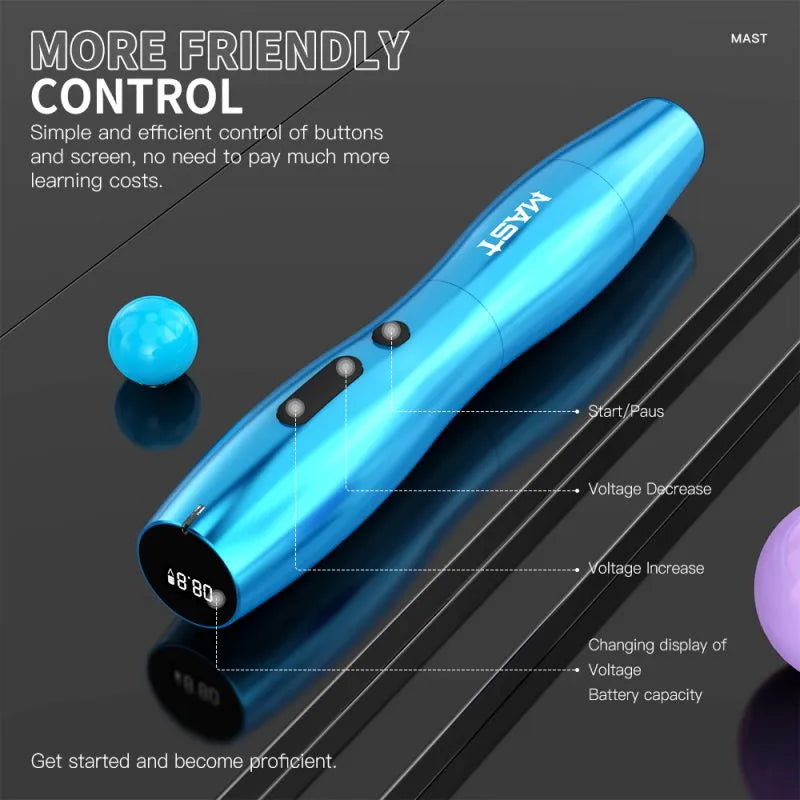 Wireless Tattoo Pen Machine With 2.5MM Stroke Permanent Makeup| Mast P20 (2 Batteries ver.)