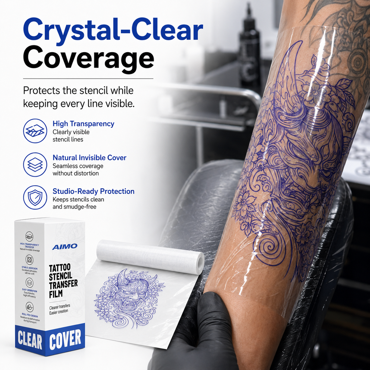 Transparent Transfer Paper , Clear Pattern Thermal Transfer Film Roll for Tattoo Cover-up 90pcs/Roll
