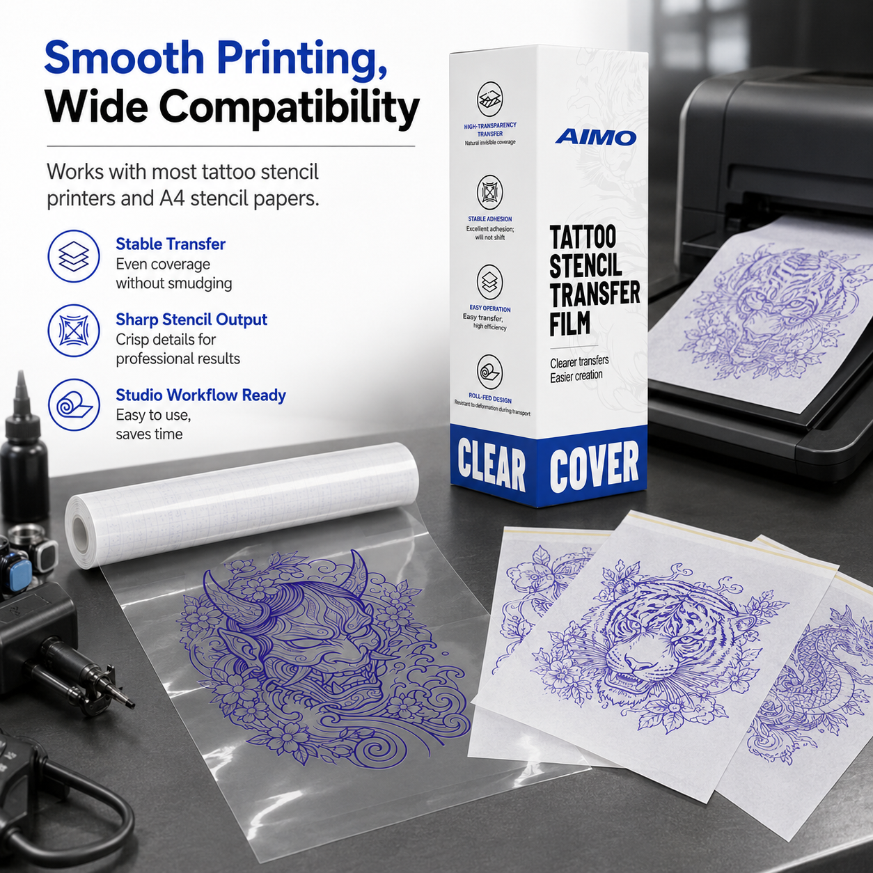 Transparent Transfer Paper , Clear Pattern Thermal Transfer Film Roll for Tattoo Cover-up 90pcs/Roll