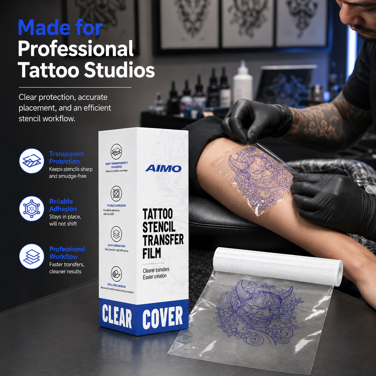 Transparent Transfer Paper , Clear Pattern Thermal Transfer Film Roll for Tattoo Cover-up 90pcs/Roll