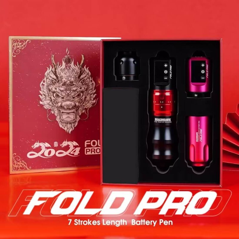 Tattoo Kit | Dragonhawk Fold Pro Year of Dragon Edition Rotary Tattoo Machine Pen Wireless Professional Bundle