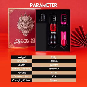 Tattoo Kit | Dragonhawk Fold Pro Year of Dragon Edition Rotary Tattoo Machine Pen Wireless Professional Bundle