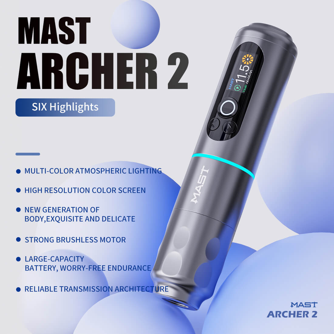 Dragonhawk Wireless Tattoo Pen Machine with 3.5MM Stroke Brushless Motor Color Screen | Mast Archer 2
