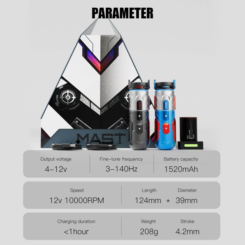 Dragonhawk Wireless Tattoo Pen Machine 4.2MM Strokes Length | Mast Racer Pro Armor Edition (2 Batteries ver.)
